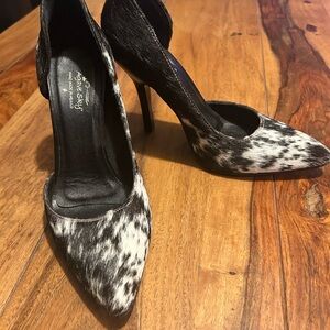 Agave Sky Black and White Cow Hide Heels
